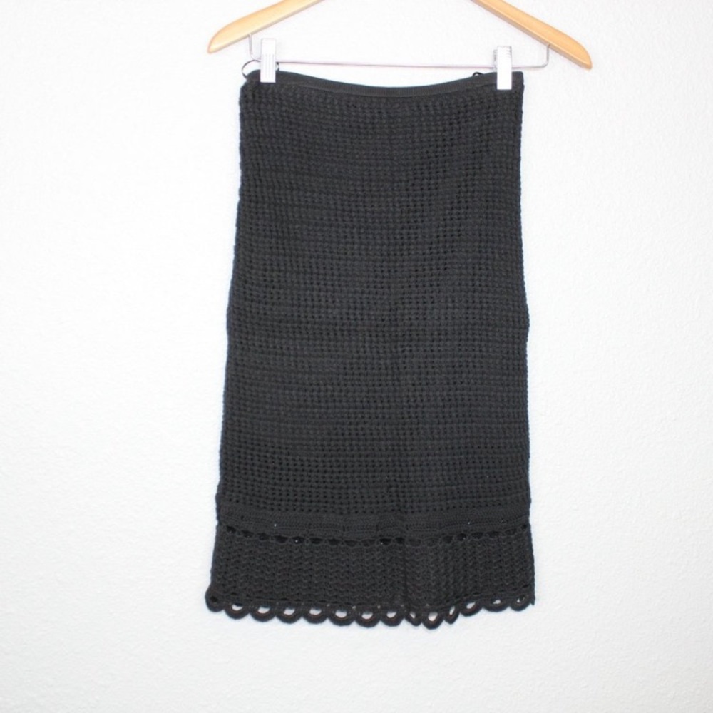 Etcetera Black Crochet Knit Pencil Midi Skirt